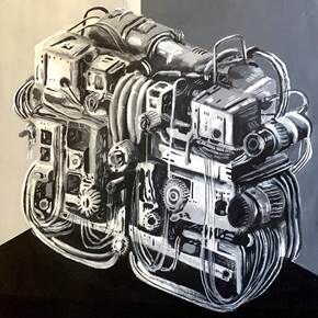 Mechanical contraption, original Minimalist Acrylic Painting by Qiao Xi