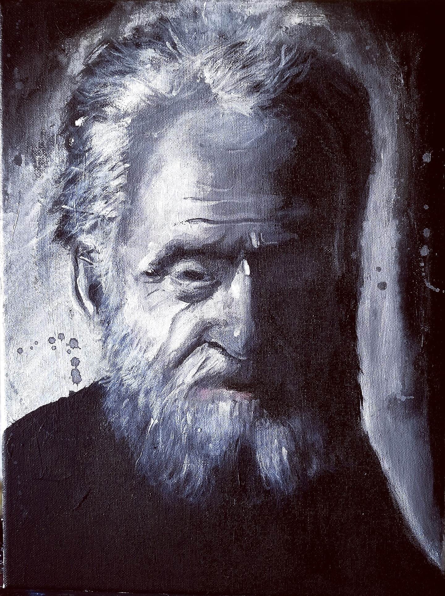 Portrait of an old man (after Rembrandt), original Minimalist Acrylic Painting by Qiao Xi