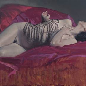 Mujer sobre telas rojas II, Pintura Óleo Paisagem original por Juan Manuel Álvarez Cebrián