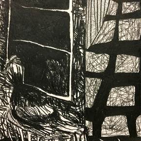 4. Sentado junto à janela, Desenho e Ilustração Carvão Figura Humana original por Hugo Castilho