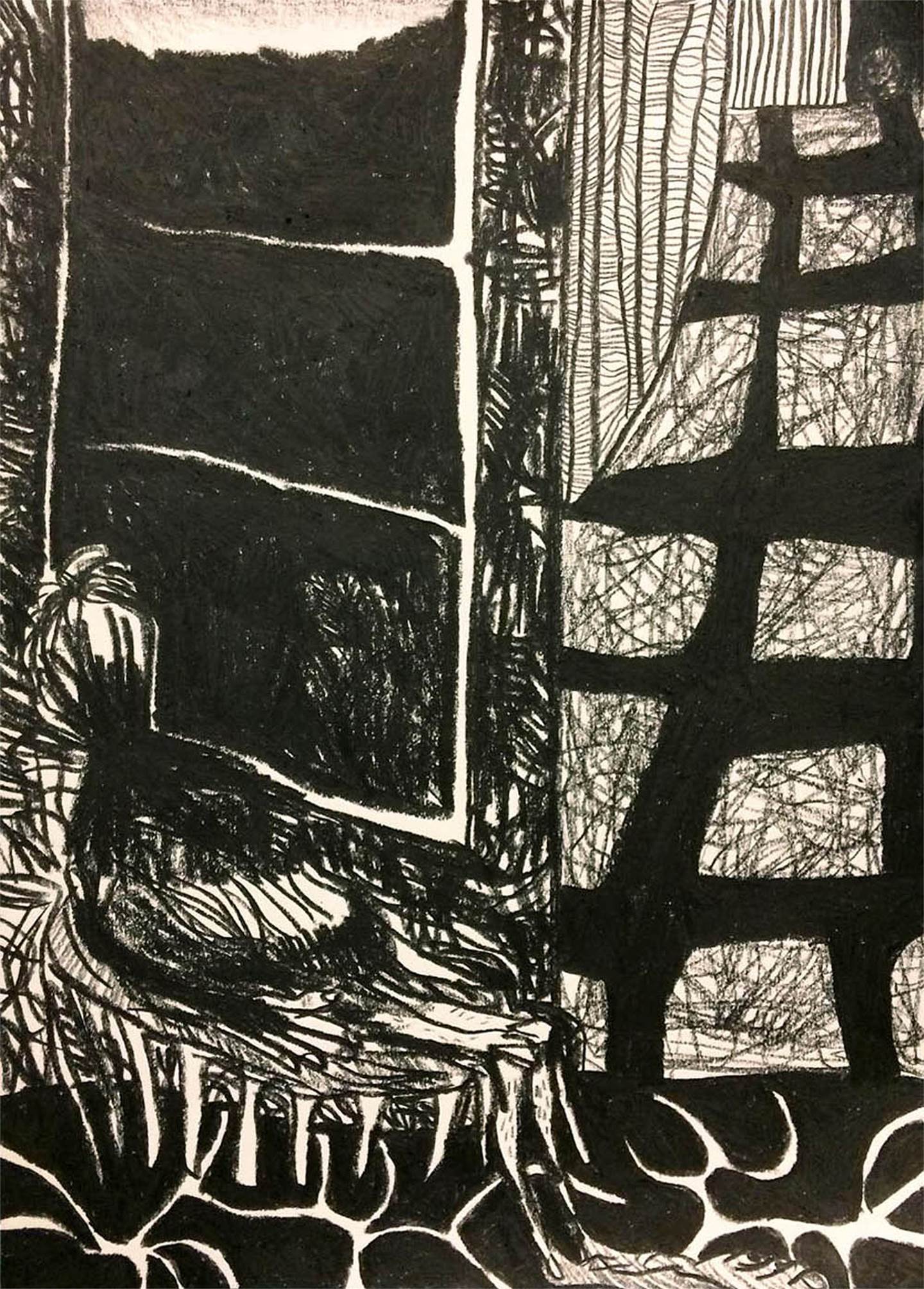 4. Sentado junto à janela, Desenho e Ilustração Carvão Figura Humana original por Hugo Castilho