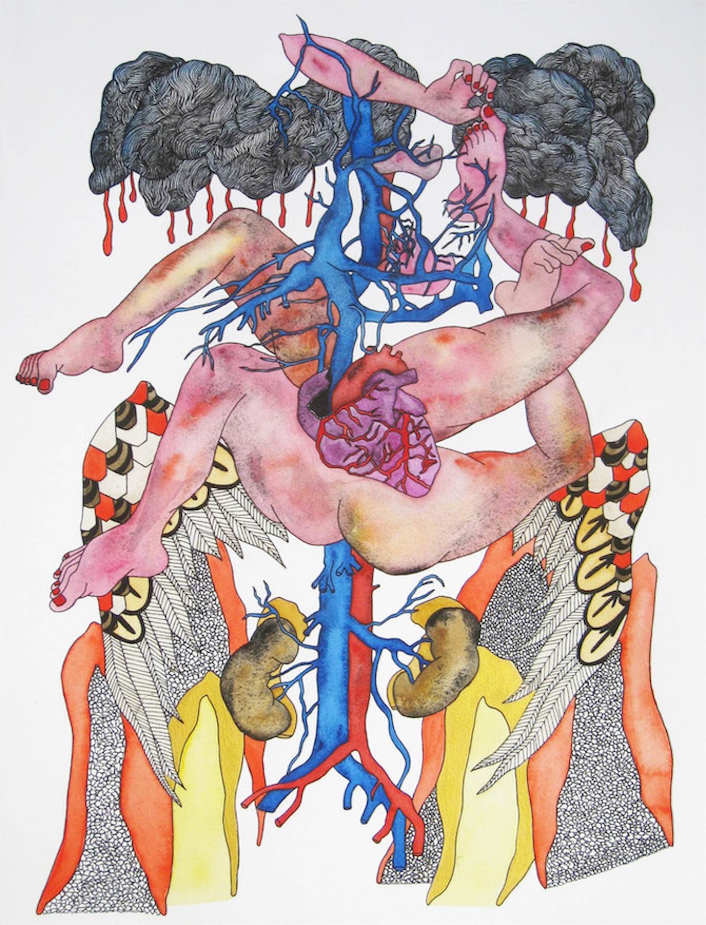 Anatomie 2, original Body Watercolor Drawing and Illustration by Lorinet Julie